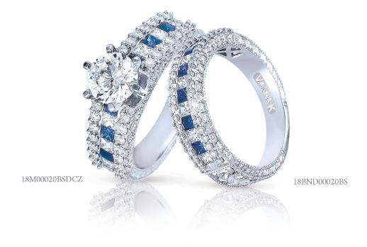 Hand-Engraved Diamond & Sapphire Engagement Ring