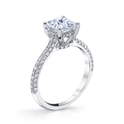 18K White Gold Pave Princess Engagement Ring