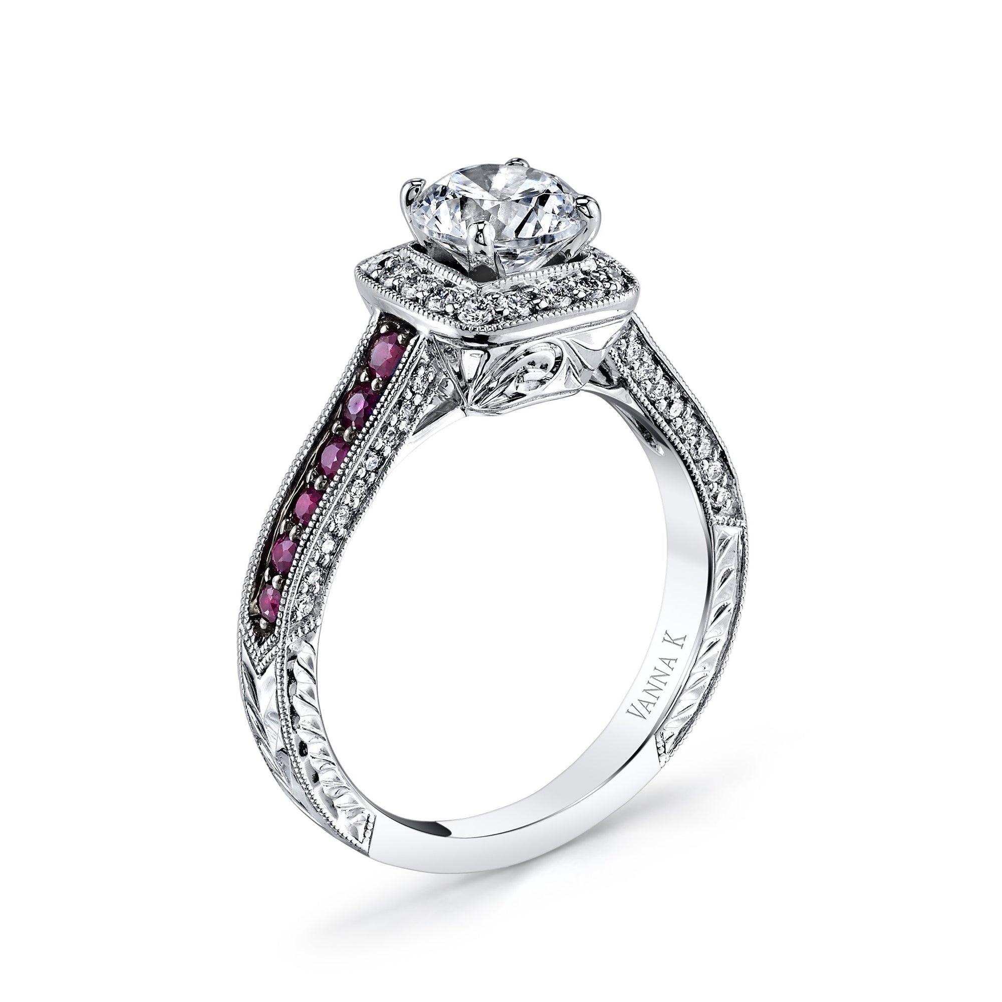 18K White Gold Halo Diamond And Ruby Engagement Ring