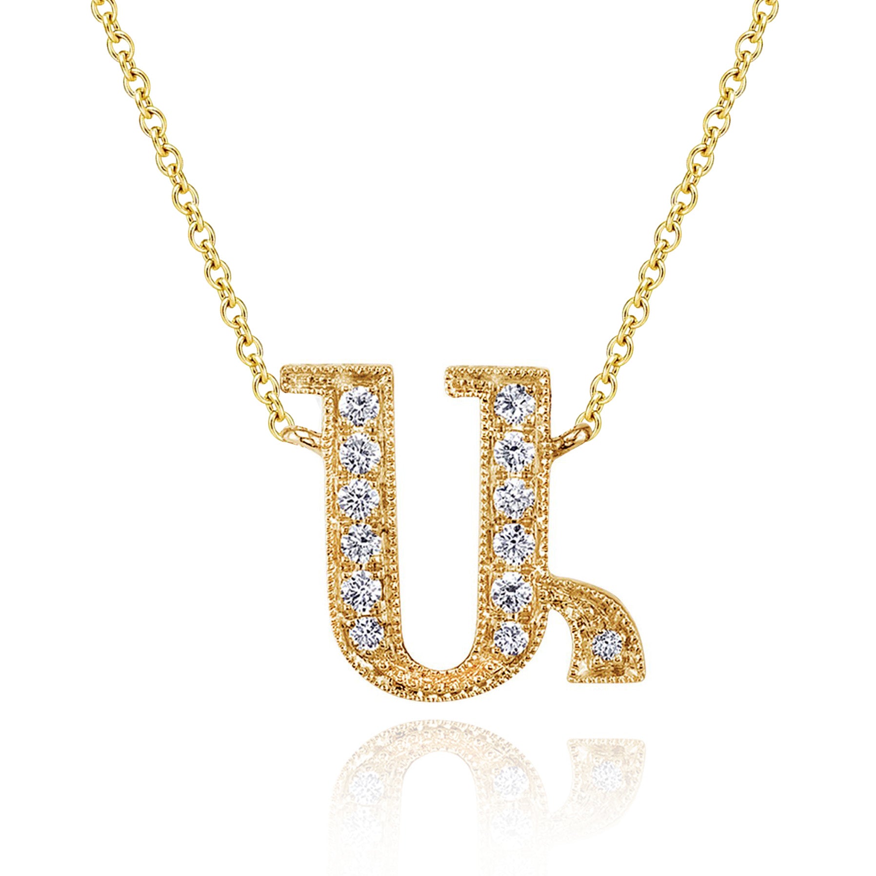 14K YELLOW GOLD ARMENIAN INITIAL DIAMOND NECKLACE