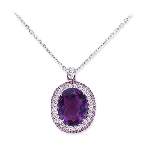 Gelato Color Gemstone and Diamond Necklace Style 18PO500D