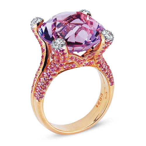 18K Rose gold fashion ring with diamonds sapphires and amethyst 18RO896D