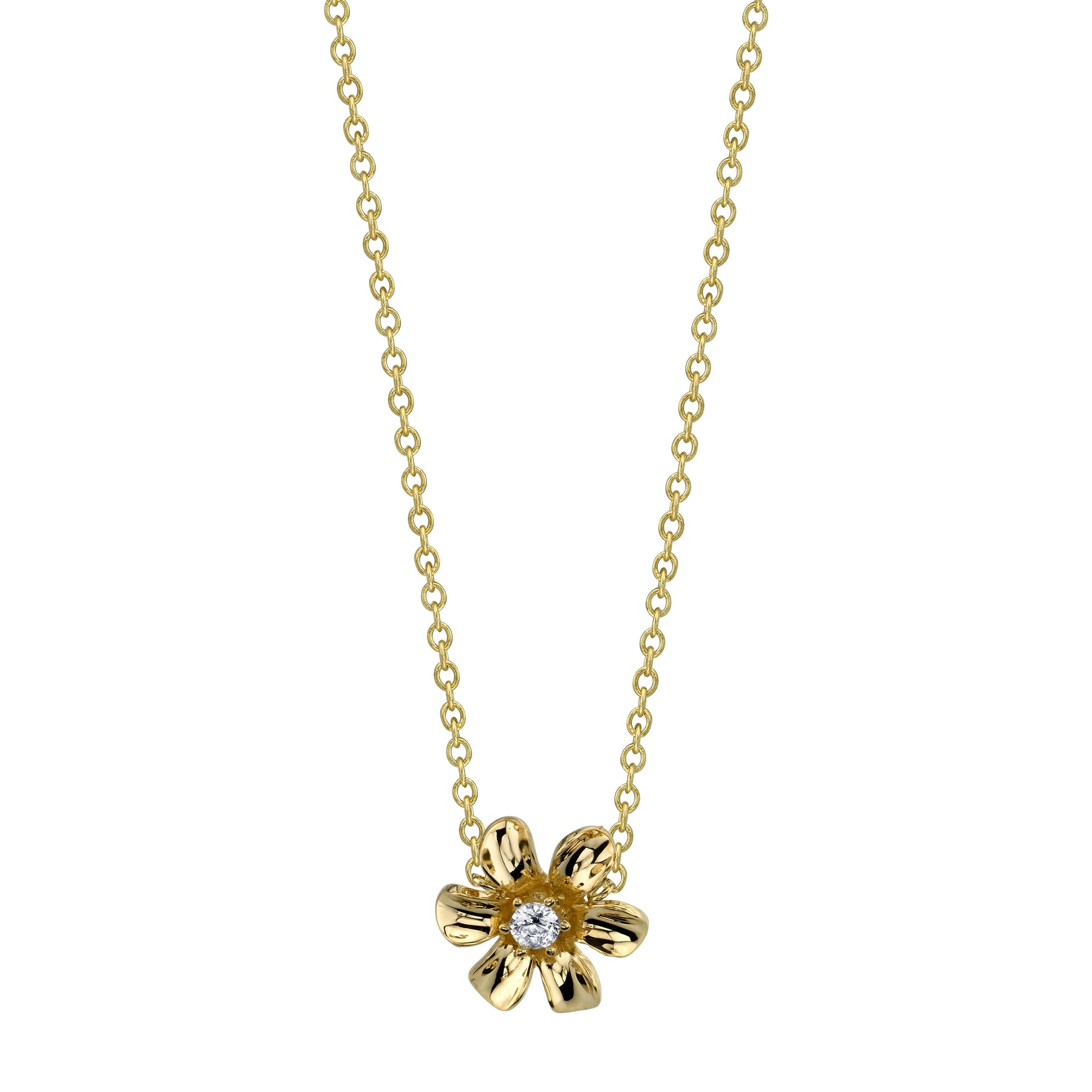 Flower Pendant Necklace with Center Diamond 14N0010YD
